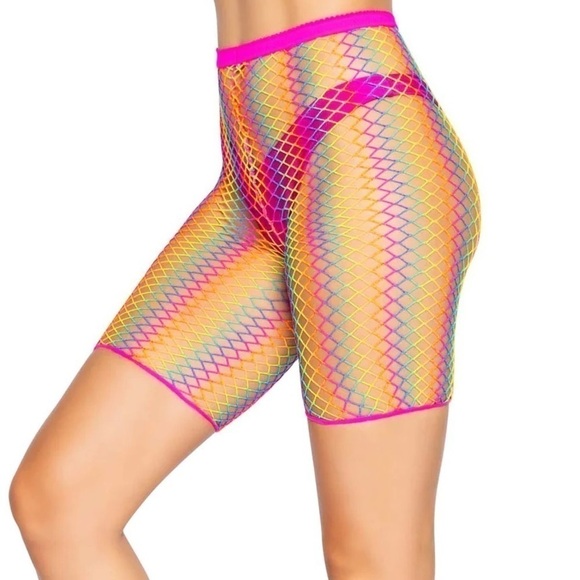 RAVE Festival Fishnet rainbow ombré Biker Shorts - Picture 4 of 5
